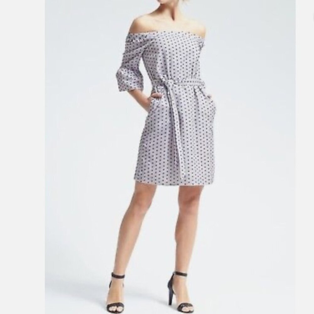 Banana Republic Blue White Striped Dress Off Shoulder Size L Lined